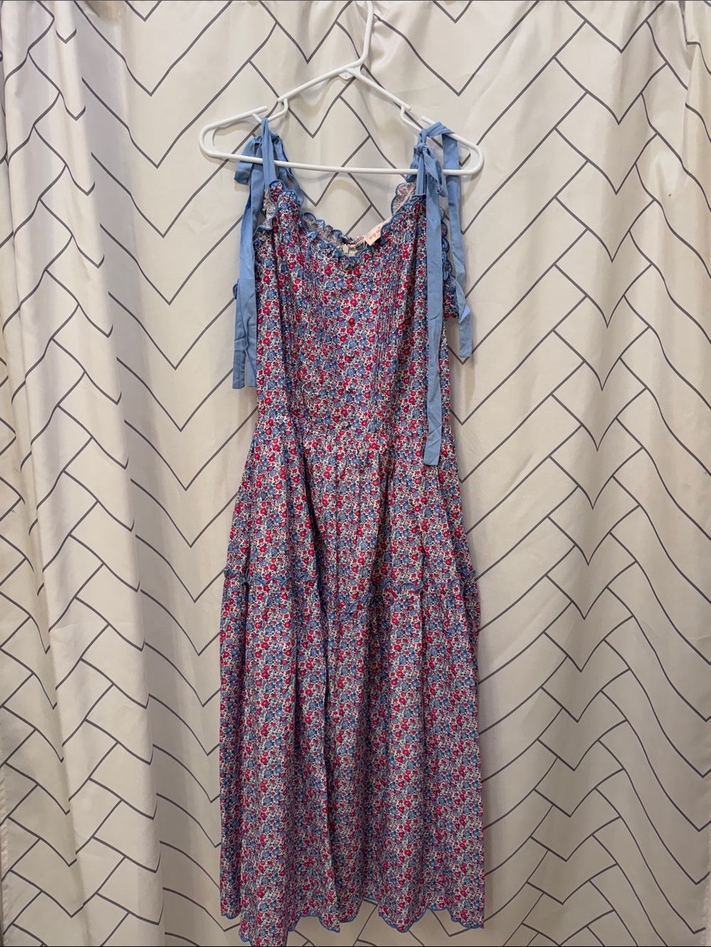 Ivy City Co Blue Floral Tie-Shoulder Sundress
